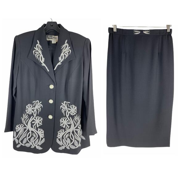 Ben Marc 2pcs Beaded Blazer Skirt Set Church Suit Black Size 10 - Picture 1 of 7